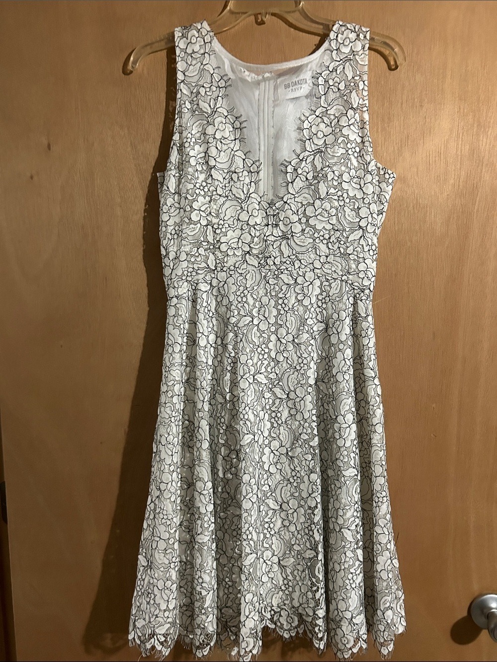 BB Dakota White Floral Lace with Black Stitching Fit-and-Flare Dress
